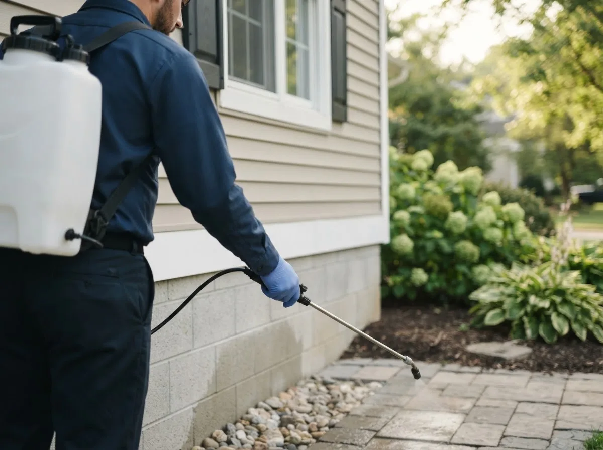Pest control technician inspecting a home in Caledonia, WI